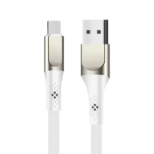 Cabo usb longo de nylon para iphone, conector de metal 2.4a