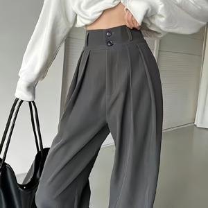 <span class=keywords><strong>Pantaloni</strong></span> da Donna Lunghi Plissettati a Vita Alta con Doppio Bottone e Tasche <span class=keywords><strong>Pantaloni</strong></span> Larghi Eleganti a Gamba Larga per Primavera Estate - Product Image 6