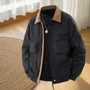 Veste utilitaire unisexe 2025 à col contrastant - Multi-poches à rabat, style fonctionnel et luxueux discret, coupe oversize |   Personnalisable - Product Image 1