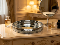 Ensemble de plateaux en métal argenté avec base miroir, plateaux décoratifs miroir pour bijoux, cosmétiques, desserts, table, décoration de maison, mariage, fête