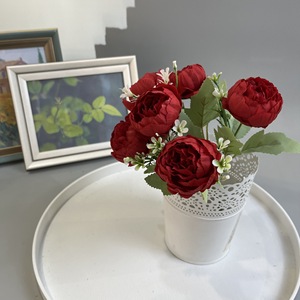 Vente chaude - Bouquet de fleurs artificielles en tissu de soie, 6 fleurs, pivoine, pour les fournitures de mariage - Product Image 4