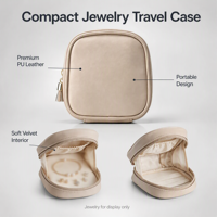 Étui de voyage beige pour bijoux avec fermeture éclair, anneau de traction à pompon et poche intérieure