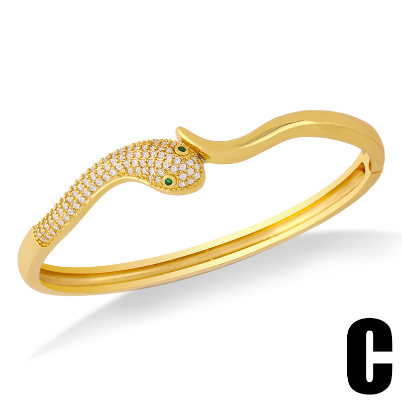 18K Gold Plated Zirconia Stone Snake Head Cuff Bangle