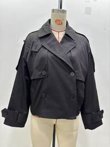 Gabardina corta repelente al agua Popular de serie de moda elegante para <span class=keywords><strong>mujer</strong></span> de estilo europeo americano Ins 2025 botón para - Product Image 5