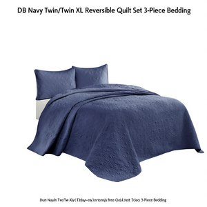 Ensemble de couette réversible DB Navy Twin Twin XL, 3 pièces, literie géométrique en coton - Product Image 1