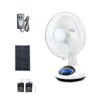 Ventilateur de table solaire rechargeable pour enfants AC/DC, portable, 12 pouces, avec lumière LED, alimenté par énergie solaire, source de batterie, ventilateurs électriques