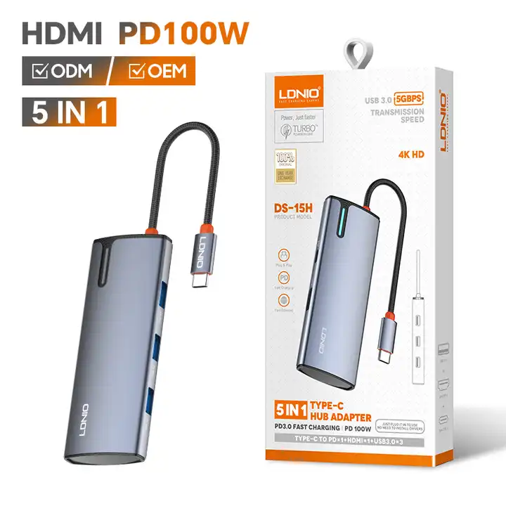 HUB LDNIO DS-15H 100W TC To PD*1+HDMI-4K*1+USB3.0*3