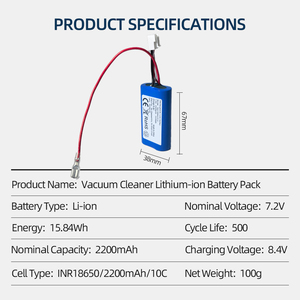 7,4V 2200mAh oplaadbare 2S1P 18650 Li-ion batterijpack met BMS voor handstofzuiger - Product Image 5