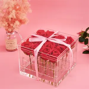 Wedding Acrylic Flower Box For Transparent Display Storage Case Rose Display Box Square Vase Luxury for Birthday Gift