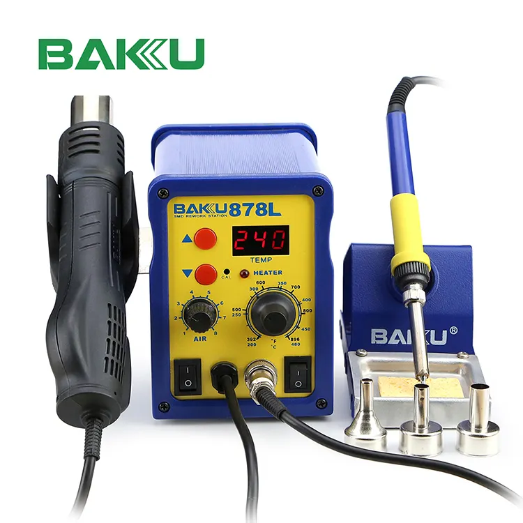 Diskon Besar BK-878L BAKU Stasiun Solder Pengerjaan Ulang Laser SMD Udara Panas 2 In 1 Stasiun Solder Tampilan Digital LED 220V