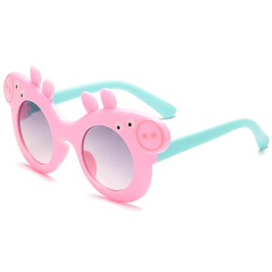 Vente en gros de lunettes de soleil pour enfants, garçons et filles, avec logo personnalisé, anti-UV, mignonnes, dessinées, en forme de cochon, tendance, colorées, UV400 - Product Image 2