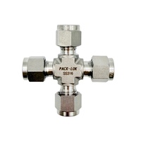 Konektor Pipa Silang Gas Industri 6mm 1/2"  Kompresi Double Ferrule 4 Arah Sambungan Silang