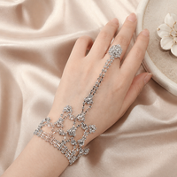 Bracelet à main en strass SA, bague, bracelet à maillons floraux, breloques italiennes, bijoux pour femmes, accessoires de mariage et de fête