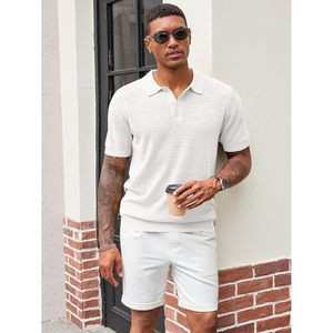 2025 hommes anti-rides tricot pour polos à manches courtes classique Golf Polos brodé foncé solide motif décontracté creux - Product Image 3