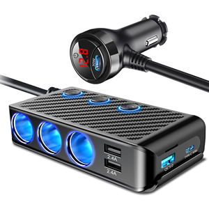 Ổ Cắm Bật Lửa Thuốc Lá Xe Hơi 1 Đến 3 Mới Bộ Sạc Xe Hơi PD30W Sạc Nhanh Với Công Tắc Độc Lập Bật Lửa Thuốc Lá Nhiều USB - Product Image 4