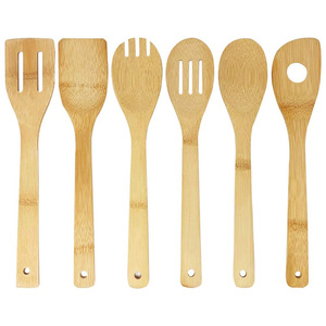 Juego de Utensilios de Cocina de Bambú Personalizados, Juego de Utensilios de Cocina de Madera, Pala, Cuchara, 6 Piezas, Juego Completo con Logotipo Grabado con Láser - Product Image 1