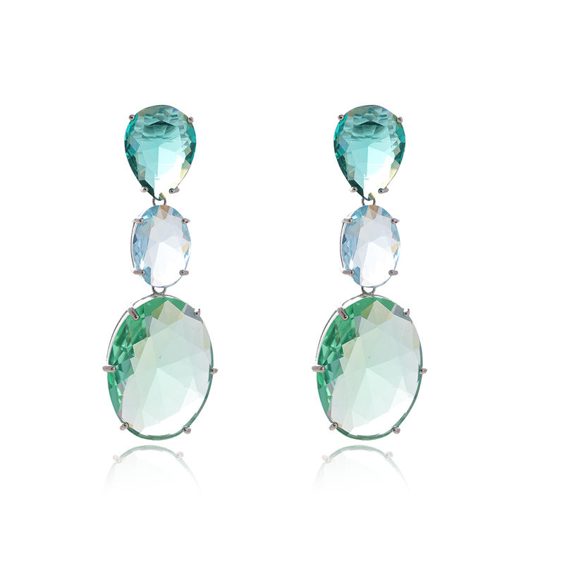 Fashion Zircon Oval Stone Statement Earrings