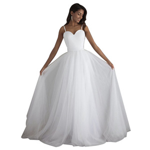 Wedding Dress Ball Gown Sweetheart Neckline Straps Off White Floor Length Simple Style - Product Image 5