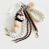 RW Mode Punk Breloques de Sac Accessoires Luxe Mignon Casque Ours en Peluche Pendentif Perles Chaîne Bracelet Breloques de Sac