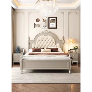 <span class=keywords><strong>Letto</strong></span> Matrimoniale in Pelle di Alta Gamma Europeo/Americano da 1,8m, Moderno e Semplice, Stile Francese, Lusso per Camera da <span class=keywords><strong>Letto</strong></span>, in Legno Massello <span class=keywords><strong>con</strong></span> Estensibilità - Product Image 2