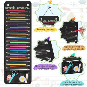Organizador colgante de 32 bolsillos para lápices, soporte de pared portátil numerado para guardar artículos de papelería en el aula - Product Image 4