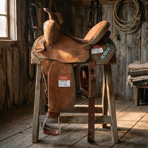 Silla de montar premium de cuero occidental para barril racing, hecha a mano y ligera para un rendimiento cómodo en el rodeo. - Product Image 2