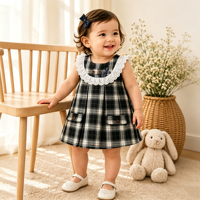 Nouvelle Robe Enfant Sans Manches à Carreaux Original Col Dentelle Coupe Évasée Vêtement Quotidien Enfant Vente en Gros OEM Personnalisé Pour Fillettes