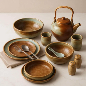 أطقم أطباق يابانية من السيراميك الصيني الملون، مجموعة عشاء إبداعية من البورسلين بنمط نورديك، أدوات مائدة منقطة للمطاعم - Product Image 3