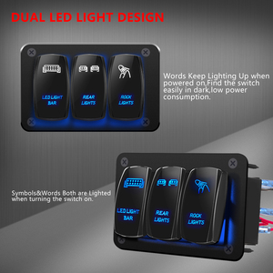Panneau de commande à 3 interrupteurs pré-câblé pour bateau, avec LED bleues et motifs laser, 12V, en aluminium, étanche, interrupteur à bascule marche/arrêt - Product Image 4