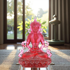 Estatua de Buda de longevidad hecha a mano, acabado brillante esmerilado, Base de loto de doble capa, arte de cristal para <span class=keywords><strong>salud</strong></span>, sabiduría, bendición de larga vida - Product Image 1