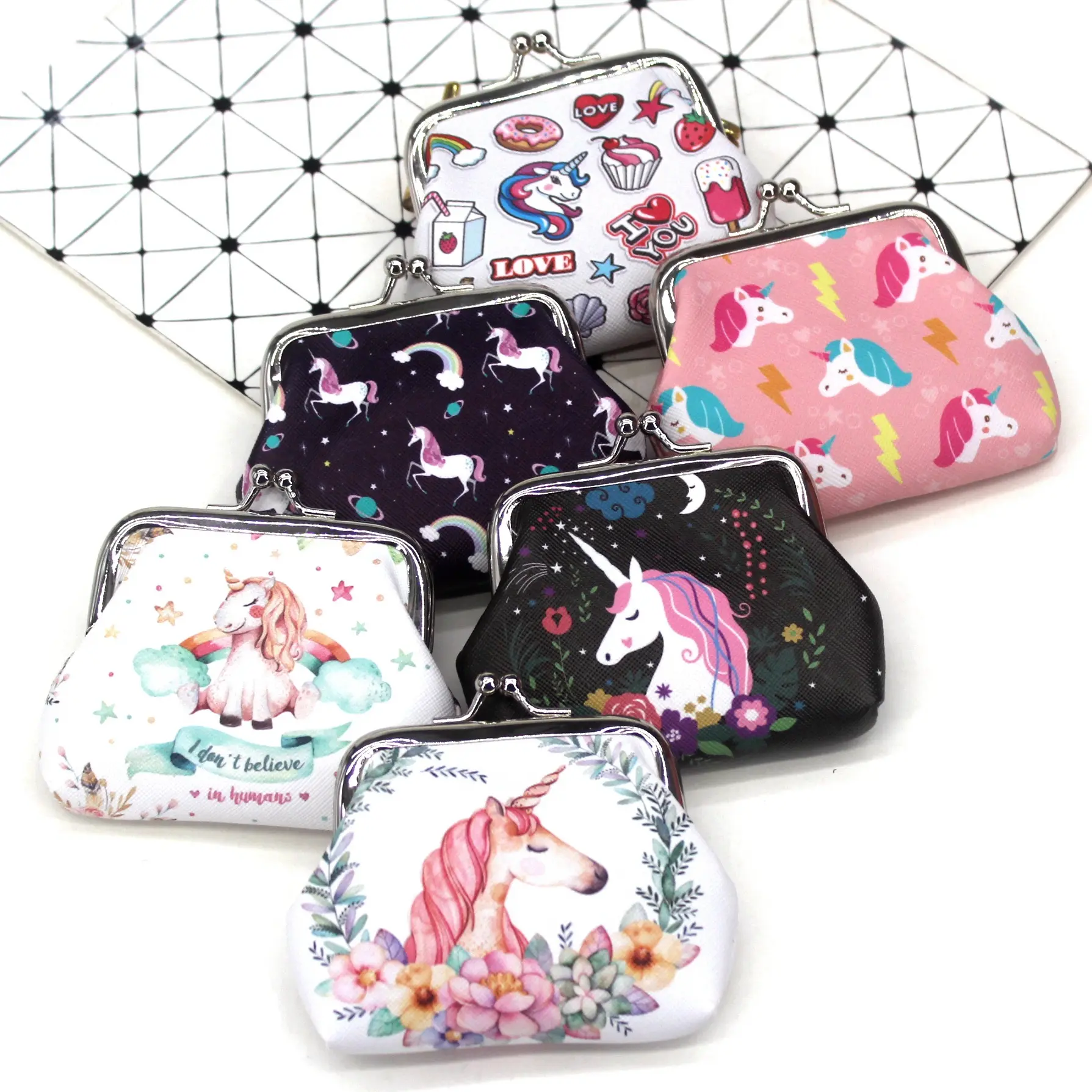 Wholesale girls Leather wallet promotional gift 3D Creative Unicorn printing PU coin purse for kid