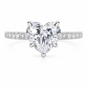 IGI Certified <b>Heart</b> Cut Lab Grown Diamond Engagement Ring 10K 14K 18K Solid Gold Pavé Band Fine Jewelry - Product Image 1
