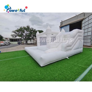 Château gonflable tout blanc gonflable combiné de glissière de maison de rebond commercial avec la fosse de boule - Product Image 3