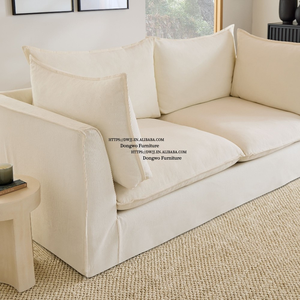 Sofá de Tres Plazas de Tela de Lino Blanco de Estilo Nórdico para Sala de Estar con Tapicería Desmontable - Product Image 6
