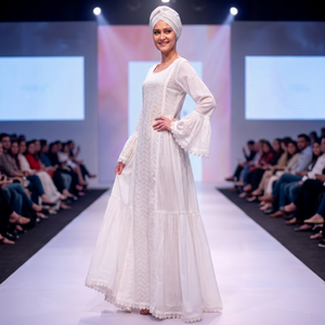 Precioso Vestido Maxi Africano de Algodón Blanco para Mujer, con Mangas Abullonadas, Encaje y Bordado Floral, Transpirable y Ecológico para Verano - Product Image 4