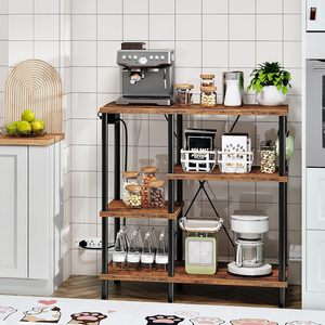 Kitchen Storage Rack With Hooks Multi Functional Industrial Design For Microwave <b>Toaster</b> Coffee Maker And Utensils Organization - Product Image 4