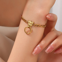 Mode En Acier Inoxydable Double Tête De Léopard Bracelet Avec Cercle Pendentif Hommes Femmes Gothique Hip Hop Rock Punk Bijoux Accessoires