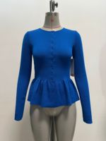 Cardigans en tricot bleu personnalisés pour femmes Cindy – Qualité supérieure OEM & ODM – Pulls en maille à manches longues – Création de designer