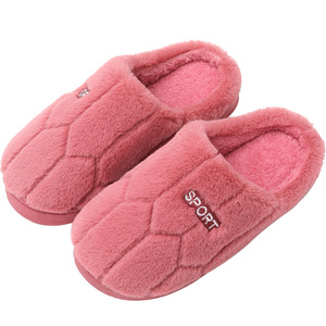 Pink Plush Indoor <b>Slipper</b> With Embroidered Sport Logo Winter Anti Slippery Home Wear For Women And Men - Product Image 4