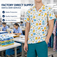 Uniforme de Enfermería al por Mayor para Pediatra, Blusa con Estampado de Dibujos Animados, Cuello en V, Manga Corta, Logotipo Personalizado, Uniforme de Hospital