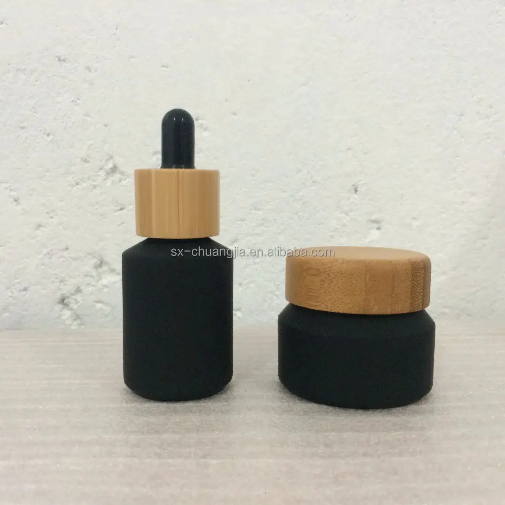Botol Kaca Penetes Bambu Minyak Esensial 30Ml Kualitas Tinggi Botol Kaca Krim 30G dengan Tutup Sekrup Bambu