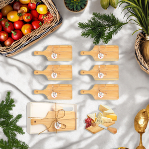 Lot de 6 <span class=keywords><strong>mini</strong></span>-planches à charcuterie en bois avec couteaux à tartiner pour servir la pizza, présentées dans des boîtes cadeaux élégantes – Planches de service en gros - Product Image 2