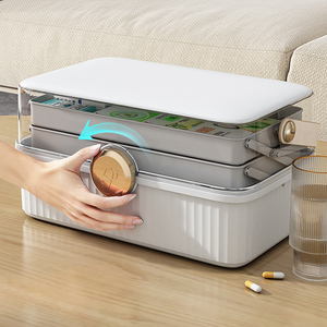 大容量長方形折りたたみ式透明プラスチック製薬箱救急キットボックスロック式蓋PUレザーハンドル耐久性のある注射器収納 - Product Image 4