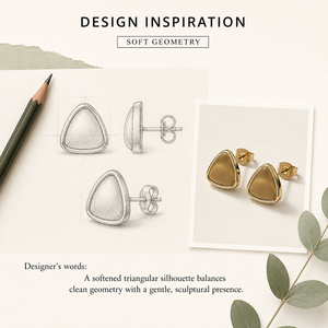 Rounded Triangle <b>Stud</b> Earrings, Stainless Steel 14K Gold Vacuum Plated Earrings, Polished Geometric <b>Studs</b>, Gold and <b>Silver</b> Color - Product Image 4