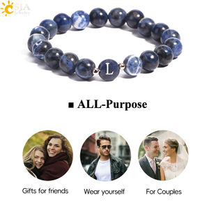 CSJA pietra naturale rotonda con perline A-Z iniziale gemma <span class=keywords><strong>di</strong></span> quarzo rosa curativo occhio <span class=keywords><strong>di</strong></span> tigre lettere braccialetti <span class=keywords><strong>di</strong></span> cristallo per uomo donna H282 - Product Image 4