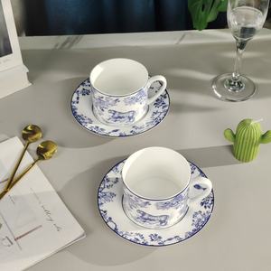 Factory Wholesale High-quality Blue Bone China 2 <b>Cups</b> and <b>Saucers</b> for Gift Boxes - Product Image 6