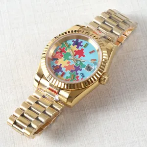 Custom 39mm Puzzle Golden NH35 <strong>Self</strong> <strong>Winding</strong> <strong>Automatic</strong> Own Logo Reloj Les Montre <strong>Watch</strong> - Product Image 2