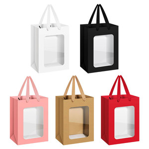 Sacs en <span class=keywords><strong>Papier</strong></span> Kraft d'Emballage Cadeau avec Fenêtre Transparente et Poignées pour Entreprises, Shopping, Mariages, Baby Showers et Cadeaux d'Invités - Product Image 1