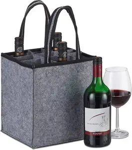 2021 Custom Eco-friendly Felt Bottle Bag 9 Bottles Carrier for Wine Beer Empty Collection Container