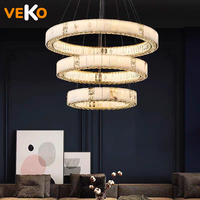 Lustre VEKO Villa en albâtre, lustre moderne en marbre et cristal pour salon à plafond haut